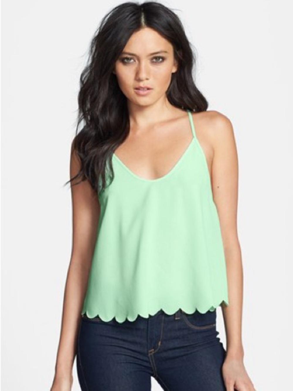 ASTR Mint Green Scalloped draped back Racerback Cami Tank Top Size S
